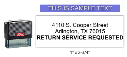 Shiny 855 1st Checks Return Service Requested custom stamp comes in black only! Refillable & durable. Impression size: 1" x 2-3/4". Free shipping over $45!