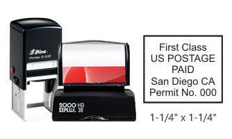 Customize this 1 1/4" x 1 1/4" bulk rate First Class stamp with your information. Black ink only. Great for high volume stamping. Orders over $45 ship free!