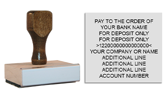 Endorse your checks w/ a quick & easy bank deposit wood hand stamp. Customize up to 10 lines of text. Ink pad not included! Free shipping on orders over $45!