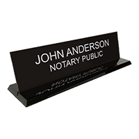 This custom notary desk sign is 2" x 8" with two customizable lines of text. Available in 5 plate and 2 base colors. Orders over $45 ship free!