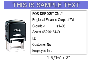 This Shiny 837 1st Checks Deposit custom stamp comes in black only! Refillable & durable. Impression size: 1-9/16" x 2". Free shipping over $45!