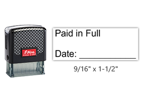 The Shiny 852 1st Checks Paid in Full stock stamp comes in black only! Refillable & durable. Impression size: 9/16" x 1-1/2". Free shipping over $45!