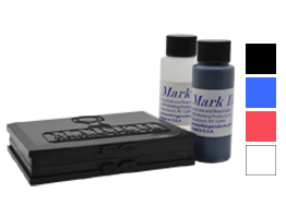 MARK II fast dry ink kit comes w/ ink pad, reactivator & ink (choose between 4 colors). Marks various non-absorbent surfaces & USDA approved!