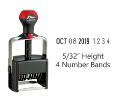 Stock 5/32" character height date stamp with 4 manual number bands available in 11 ink colors! Great for high volume stamping. Ships in 1-2 business days!