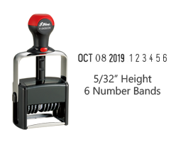 Stock 5/32" character height date stamp with 6 manual number bands available in 11 ink colors! Great for high volume stamping. Ships in 1-2 business days!