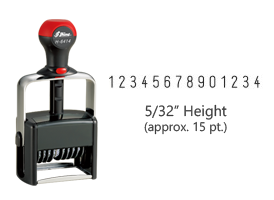 Stock heavy duty 5/32" height numbering stamp with 14 manual bands available in 11 ink colors! Great for high volume stamping. Ships in 1-2 business days!
