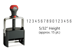 Stock heavy duty 5/32" height numbering stamp with 16 manual bands available in 11 ink colors! Great for high volume stamping. Ships in 1-2 business days!