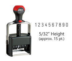 Stock heavy duty 5/32" height numbering stamp with 10 manual bands available in 11 ink colors! Great for high volume stamping. Ships in 1-2 business days!