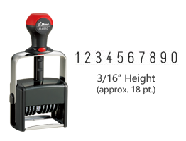 Heavy duty 3/16" height stock numbering stamp with 10 manual bands available in 11 ink colors! Great for high volume stamping. Ships in 1-2 business days!