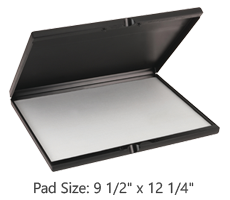 Largest stamp pad available on the market!  This pad comes in a plastic case that snaps shut to keep pad covered when not in use. Orders over $45 ship free!