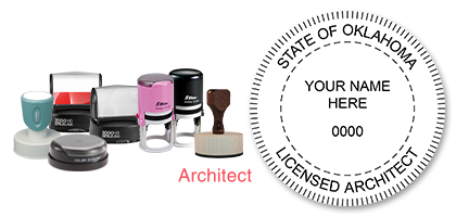 This professional architect stamp for the state of Oklahoma adheres to state regulations and makes top quality impressions. Orders over $45 ship free.