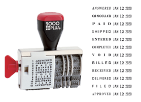 This traditional 1-1/2" x 5/32" hand date stamp includes 12 phrases and requires the use of a separate ink pad (sold separately). Orders over $45 ship free!
