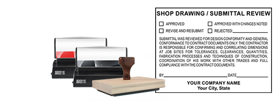 Our custom Shop Drawing - Submittal Review stamp is available in 3 stamp mount options. Customize with your company name & address. Orders over $45 ship free!