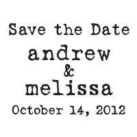 Make a typewriter style Save the Date wedding stamp by adding your names and date and a choice of 11 different ink colors! Orders over $45 ship free.
