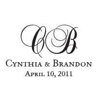 This curly elegant script monogram stamp can be customized with your wedding names, initials and date in one of 11 ink colors! Orders over $45 ship free.
