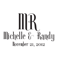 This wedding stamp comes in one of 11 ink colors and is comprised of your names, initials and date in a tall elegant font! Orders over $45 ship free.
