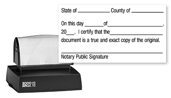 This notary public stamp lets you certify a document as a true copy with a convient pre-inked Cosco HD-112 stamp mount. Orders over $45 ship free!