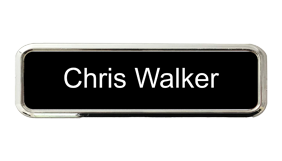 3/4" x 2-1/2" Engraved Plastic Name Badge w/ Frame can be customized up to 2 lines w/ 25 color combos. Gold, silver or black frame. Orders over $45 ship free!