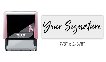 Don't write it, Stamp it! Customize this pink self-inking stamp with your actual signature in your choice of 11 ink colors! Free shipping on orders over $45!