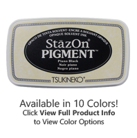This StazOn Pigment stamp pad measures 1-3/8" x 3" & comes in a choice of 10 ink colors. It dries in seconds & great for porous & non-porous surfaces.