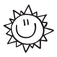 Smiley face sun self-inking rubber stamp available in a choice of 4 sizes and 11 ink color options. Refillable w/ Ideal ink. Free shipping on orders over $45.