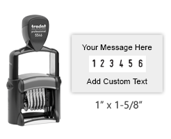 Customize this 6 band numberer w/ up to 4 lines of text. Each band includes numbers 0-9 & additional characters. Great for high volume stamping - Refillable.